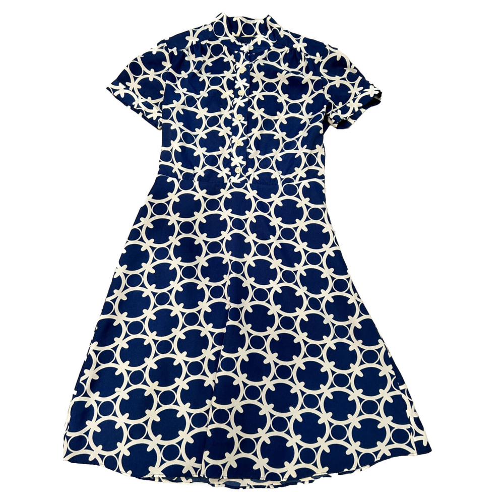 Ann Taylor Blue And White Short Sleeved Dress With Tie - Perfect Condition